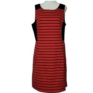 Tommy Hilfiger Navy & Red Striped  Pleated Waist Sheath Dress 16